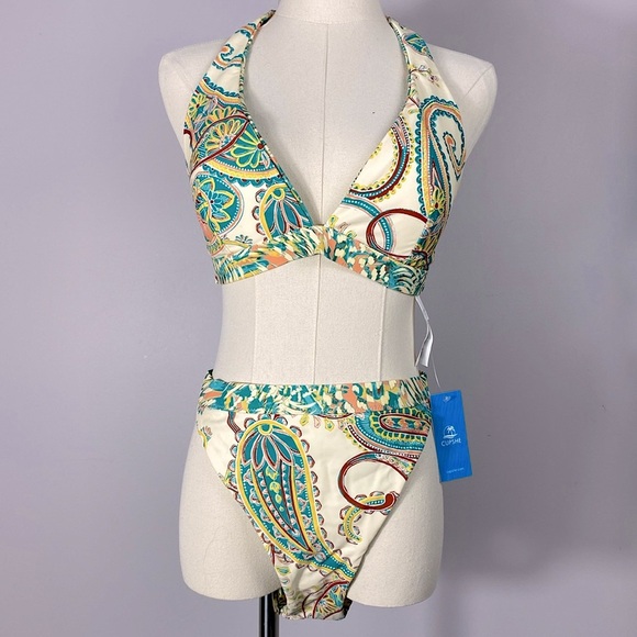NWT CupShe Paisley Print Reversible Halter Bikini L/XL - Picture 3 of 13